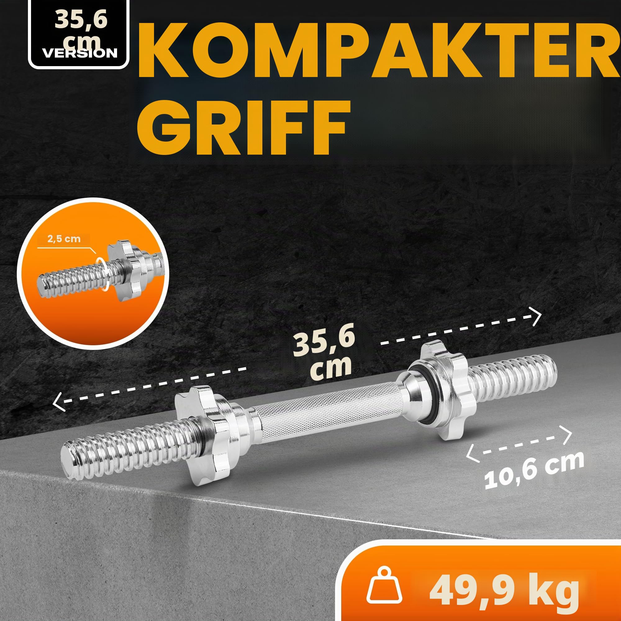 Yes4All Kurzhantelstange, Kurzhantel-verbindungsstange, Länge 35cm,40cm - Ø 25mm, Länge 40cm - Ø 30mm, mit 4 Sternverschlüsse, Verstellbare Hanteln - Hantelstangen, Hantelgriffe, Gummi, Chrom