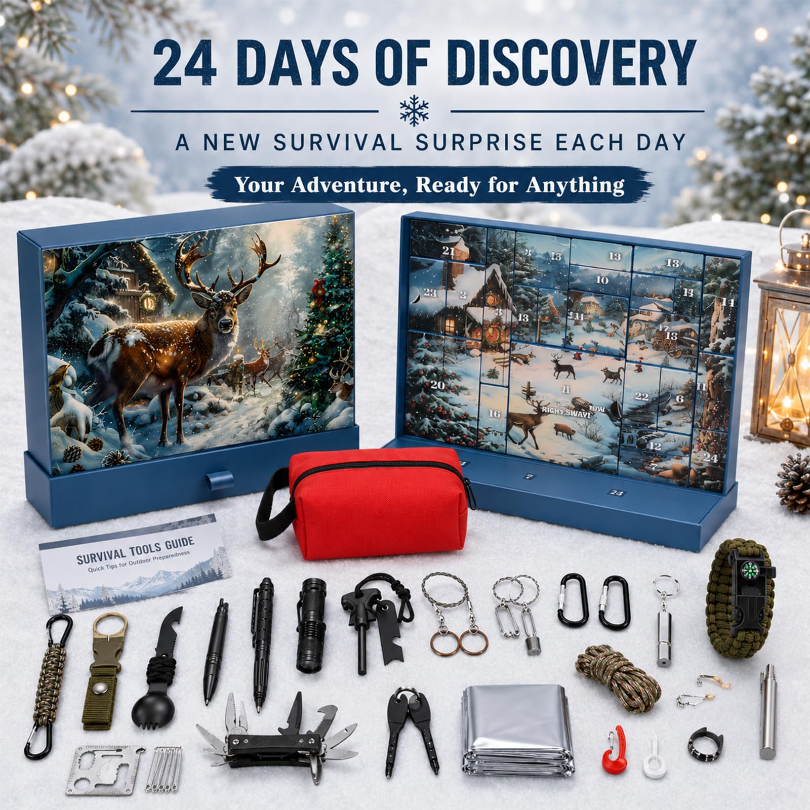 Calendrier Avent Hommes, Kit Survie Outdoor, Outils Camping
