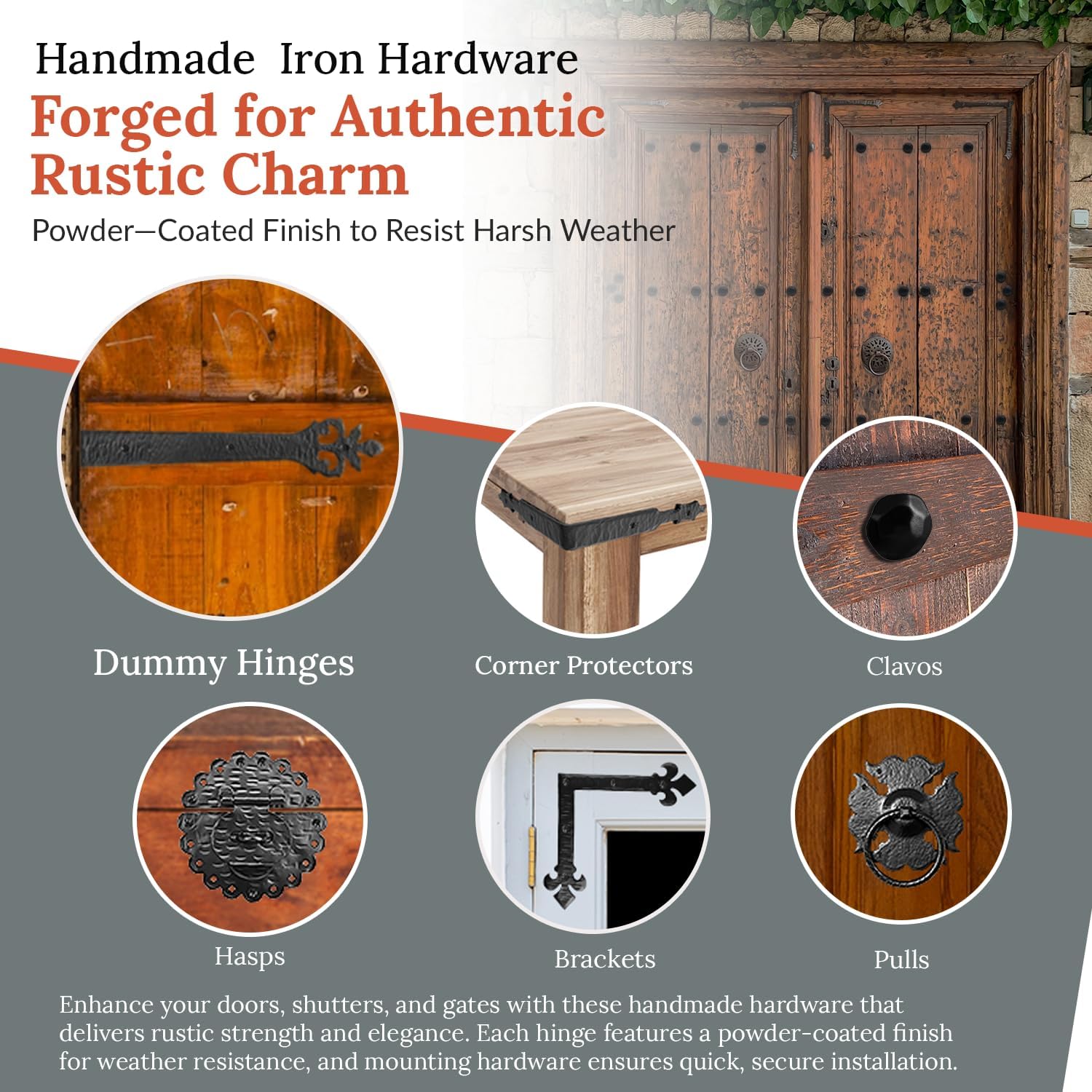2 Pack 4" Black Faux Strap Hinges - Hand Forged Dummy Faux Hinge – Handmade Rustic Iron Hinges for Farmhouse Shutter, Carriage Doors, Barn Door, Castle Door, and Gates – The Sonora Series