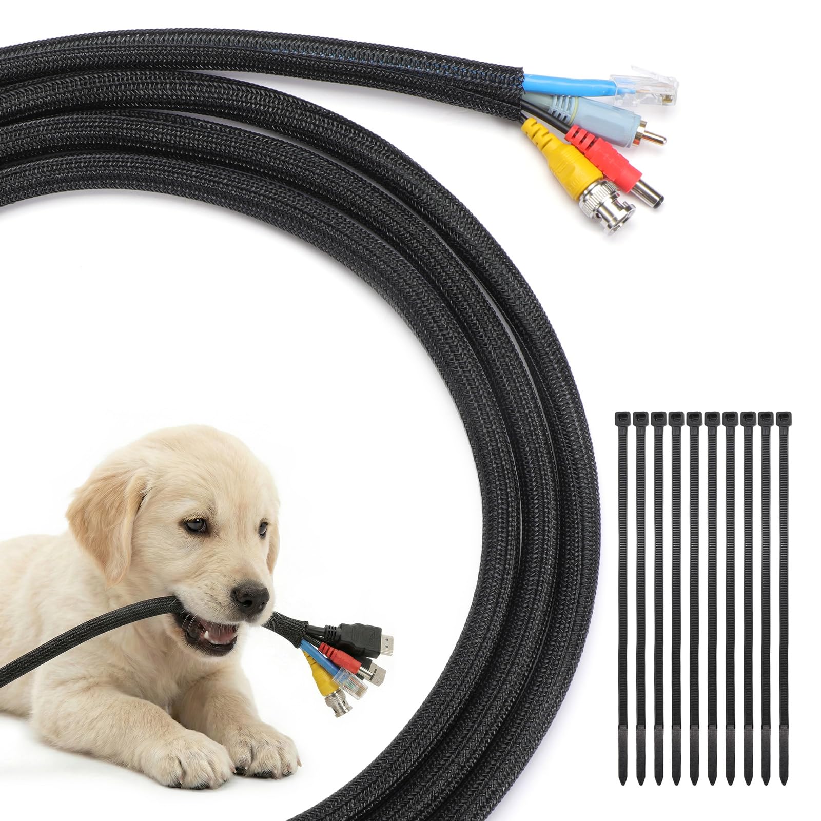Yecaye Cable Tidy Sleeve 3m (10ft), 13mm (1/2") Braided Cord Protector
