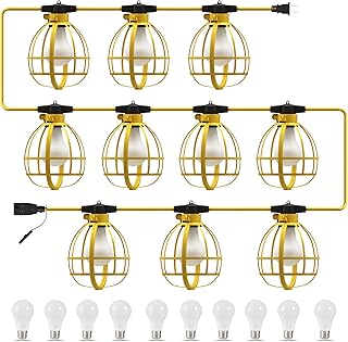 LEDIARY 100FT Construction String Lights, 10 Bulbs 100W 10500LM String Work Lights with 10 Medium Base Sockets, Linkable Jobsite Lights, Weatherproof Temporary Lighting Indoor&Outdoor- UL Listed