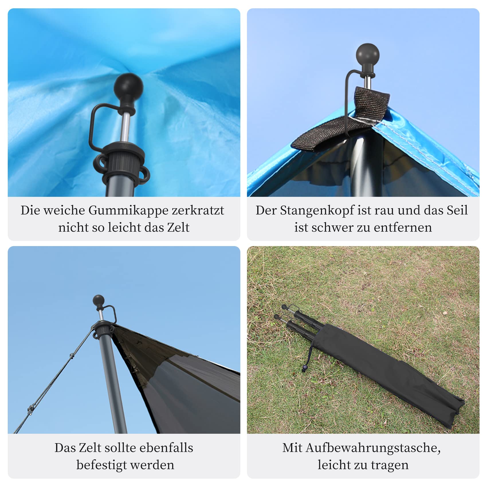 KOMCLUB Zeltstange teleskop 2er Set, Aufstellstange Teleskopstangen Stützstange aus Alu in unterschiedlichen Längen von 210/250cm für Zelt, Tarp, Sonnensegel oder Plane