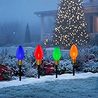 Vista 1 de Luces LED C9 para camino de 7 pies, luces de camino de Navidad, luz multicolor para pasarela al aire libre con 4 estacas de marcador conectables