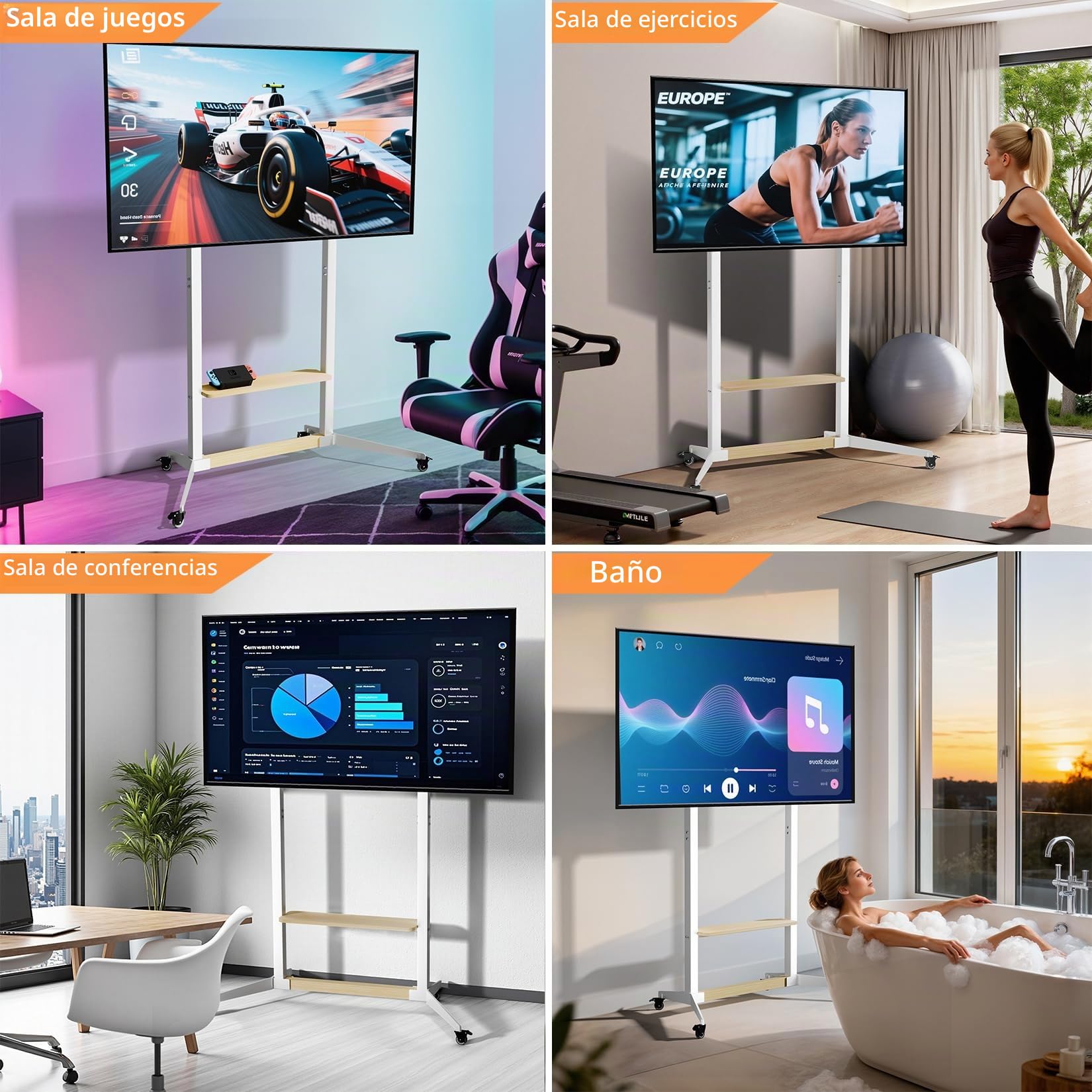 UNHO Soporte de TV con Ruedas Móvil : Soporte de Pie para LCD/LED para Televisiones 40-100 Pulgadas, Ajustable en Altura, MAX VESA 800x600mm, con 4 Ruedas Bloqueables y Estante, Carga Máx 100kg
