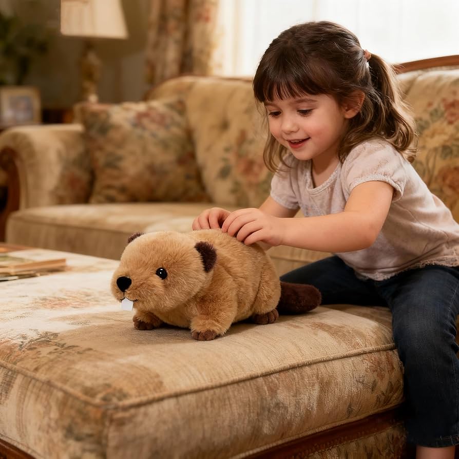 Amazon.co.jp: 本物そっくりのビーバーのぬいぐるみ 大きな前歯付き