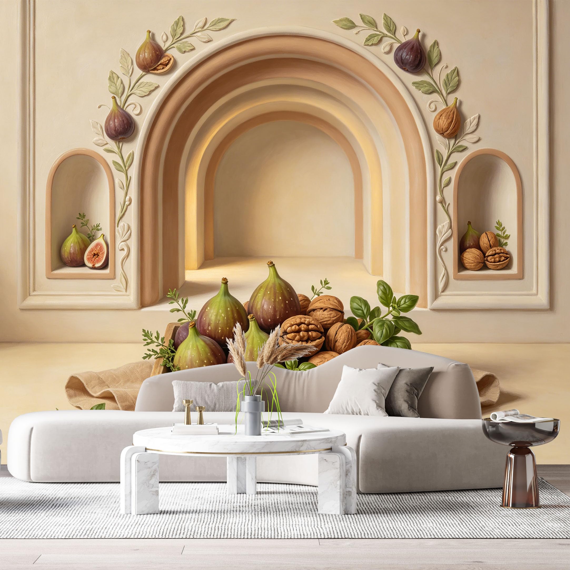Custom Size Wall Murals Fig Walnut Still Life Oil Painting 3D Trompe L'Oeil SelfAdhesiveWall Fabric Removable Wallpaper Wall Decor for Living Room Bedroom Bathroom