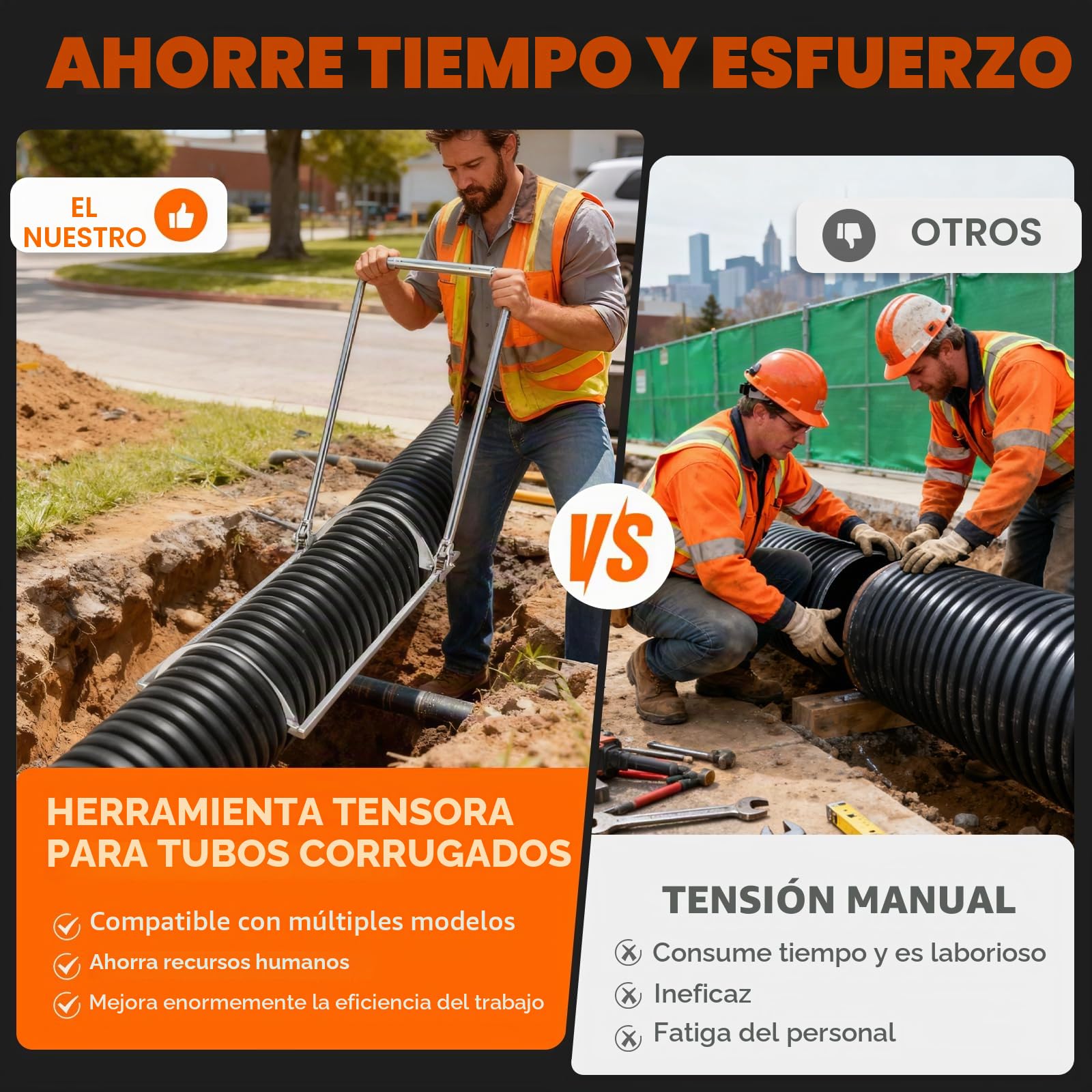 YUCHENGTECH 200-600mm Tensor para Tuberías Corrugadas de HDPE Herramienta de Montaje de Tubo para Proyectos de Drenaje, Alcantarillado y Construcción