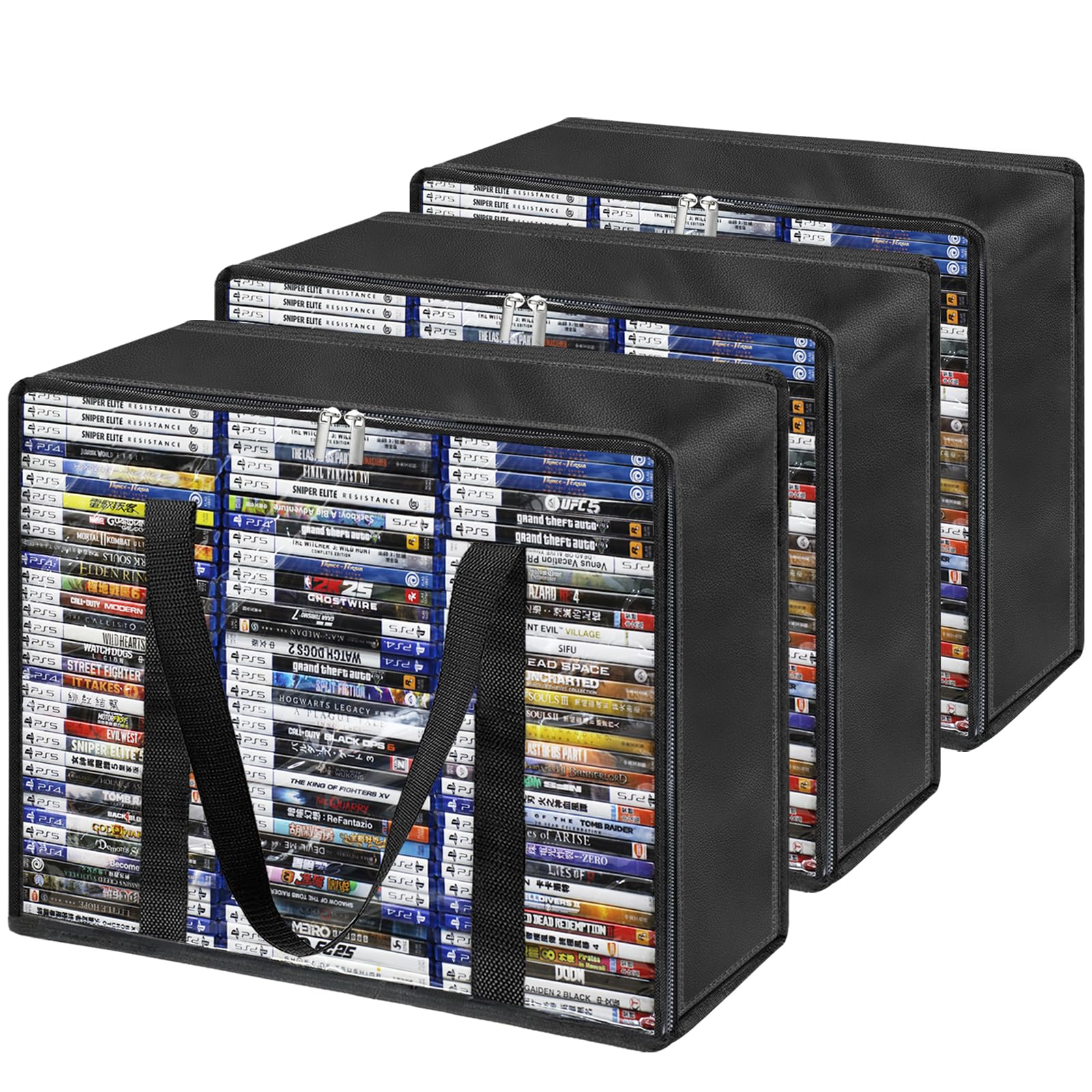 Blu Ray Storage Case, DVD Storage Bags CD Holder, 3 Pack Highly Clear Media Storage Bags with Handle Hold Up120 CDs, 70 DVDs, 90 Blu-rays-image-39