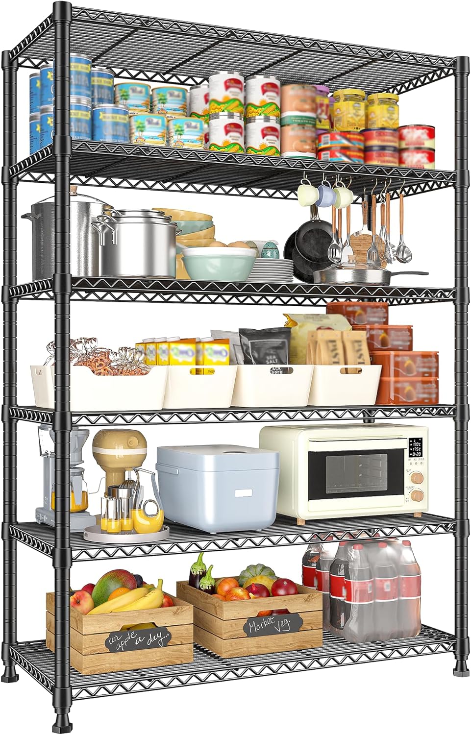 Adjustable 6tier metal storage shelf for kitchen and more