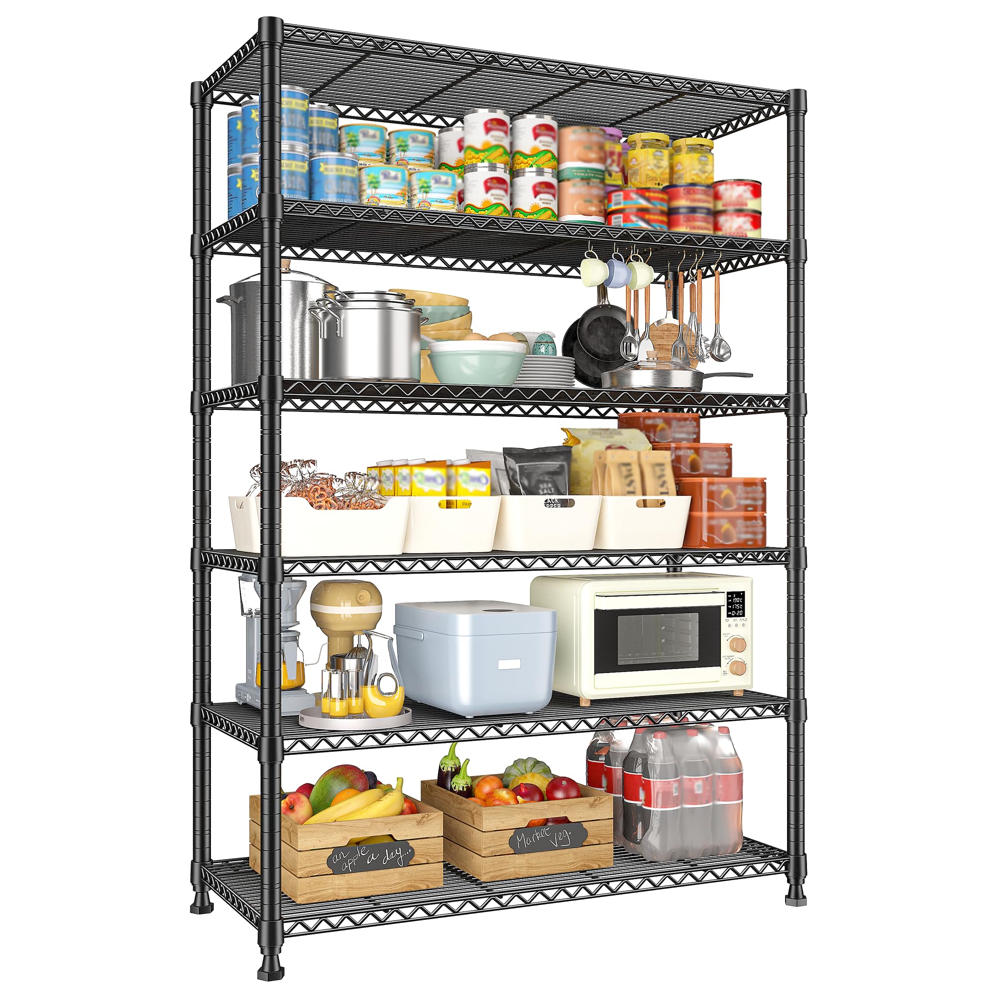 REIBII 75" H Metal Shelving 6 Tier Storage Shelf Adjustable Kitchen Shelf Wire Shelving Unit Detachable Storage Rack for Kitchen Laundry Living Room