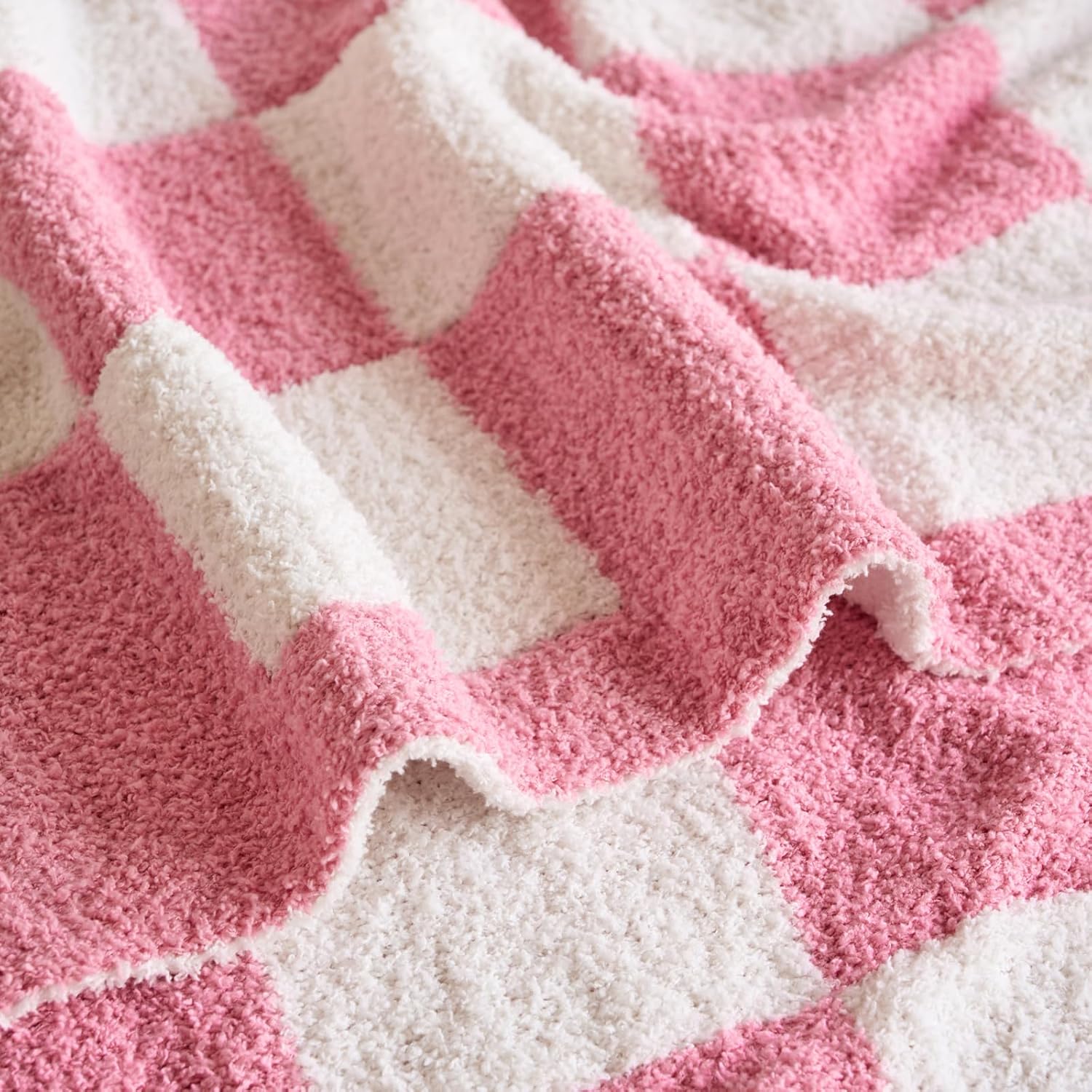 Checkered Blanket, Cozy Soft Throw Blankets for Couch Bed, Fluffy Plaid Lightweight Comfy Travel Picnic Blanket Gifts for Sofa Chair Living Room Camping (Checkered Pink, Throw 50"x60") - Image 6