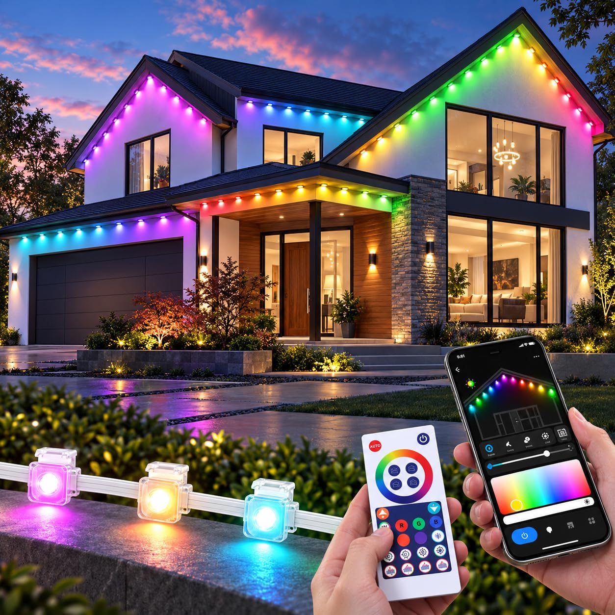 15M RGBIC WiFi Eaves String Lights Waterproof Smart Permanent Outdoor Light