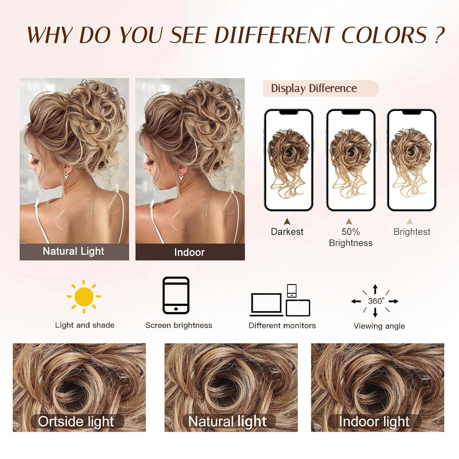 Extensiones de moño grandes y desordenadas para mujer, onduladas, rizadas, extensiones de moño falso, extensiones de cola de caballo para recoger, extensiones de cabello sintético natural, 3