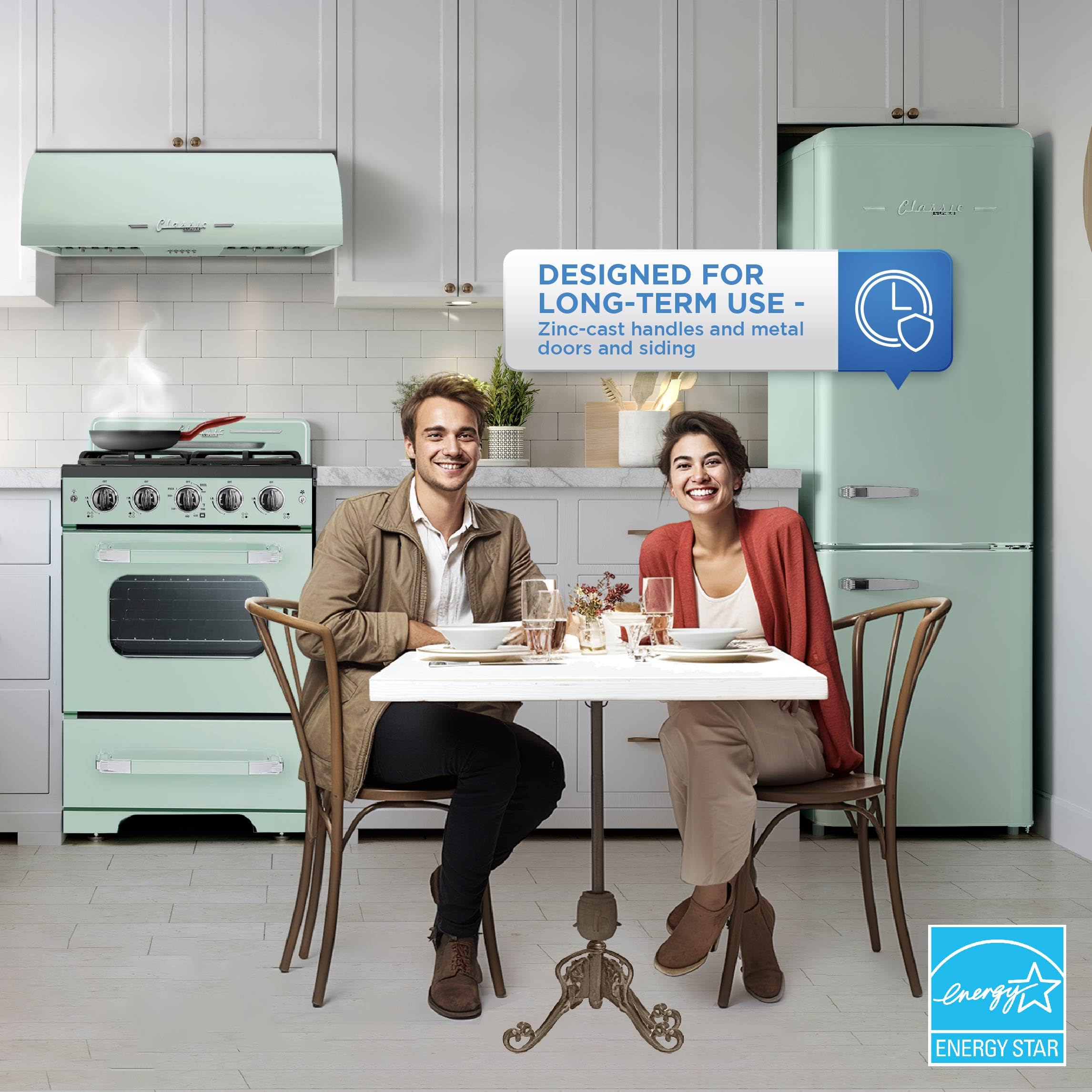 Unique Appliances Classic Retro Refrigerator, Electric Bottom-Mount Fridge With Intuitive Control Panel, 4 Glass Shelves, And 3 Freezer Drawers, Frost-Free, 12 Cu./Ft., Summer Mint Green on Fridge.com - View 3