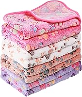 Tatuo 4 Pack Paw Print Fleece Pet Blankets for Dogs Cats Puppies Guinea Pigs - Soft Coral Velvet Small 24x16 Inch Washable (White Coffee Pink Purple)