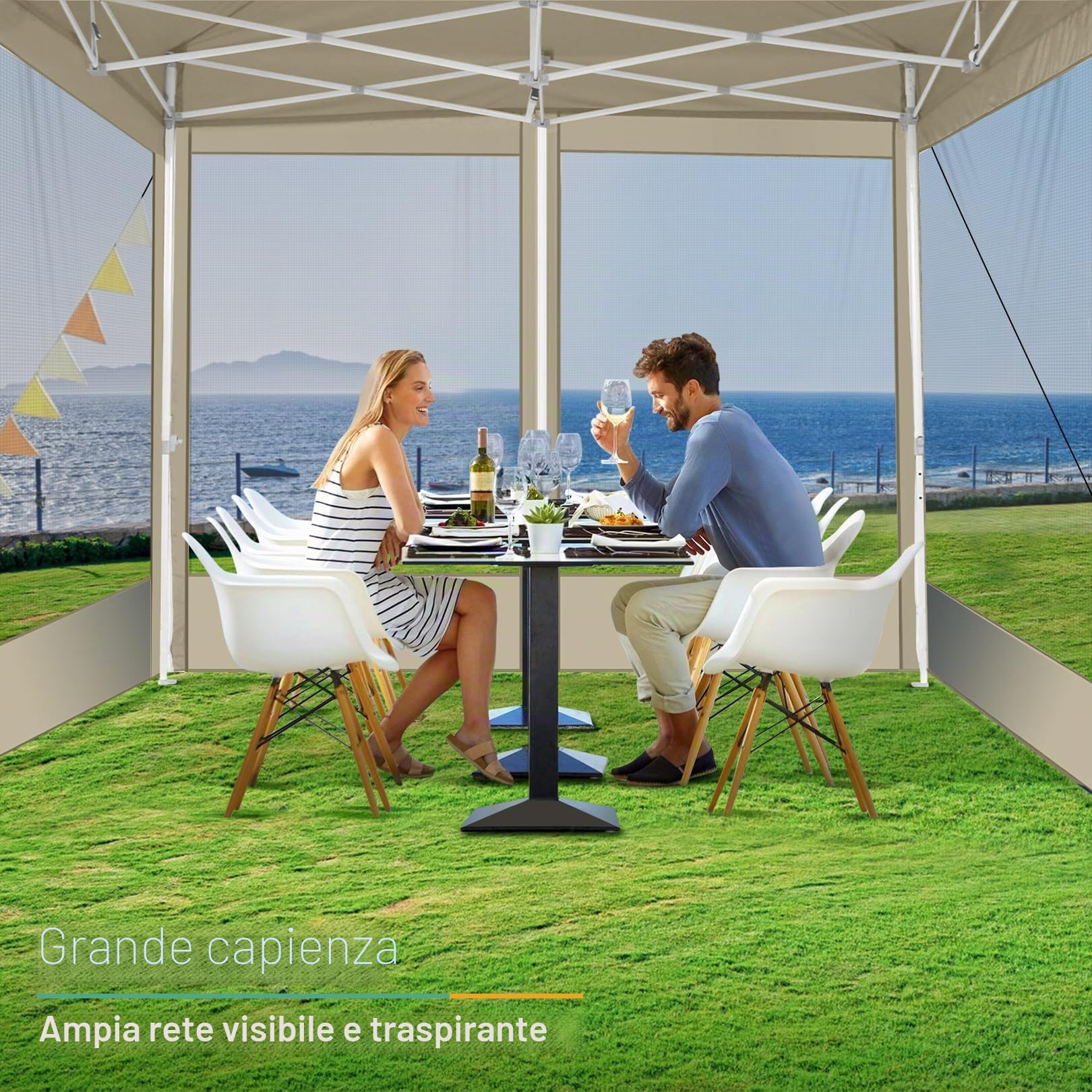 COBIZI Gazebo 3x3 Pieghevole Impermeabile, Esterno Resistente con Zanzariera Parete Laterale,Tende per Gazebo,Tendone Padiglione Pop Up per Feste Campeggio con Borsa(3 per 3m Cachi)