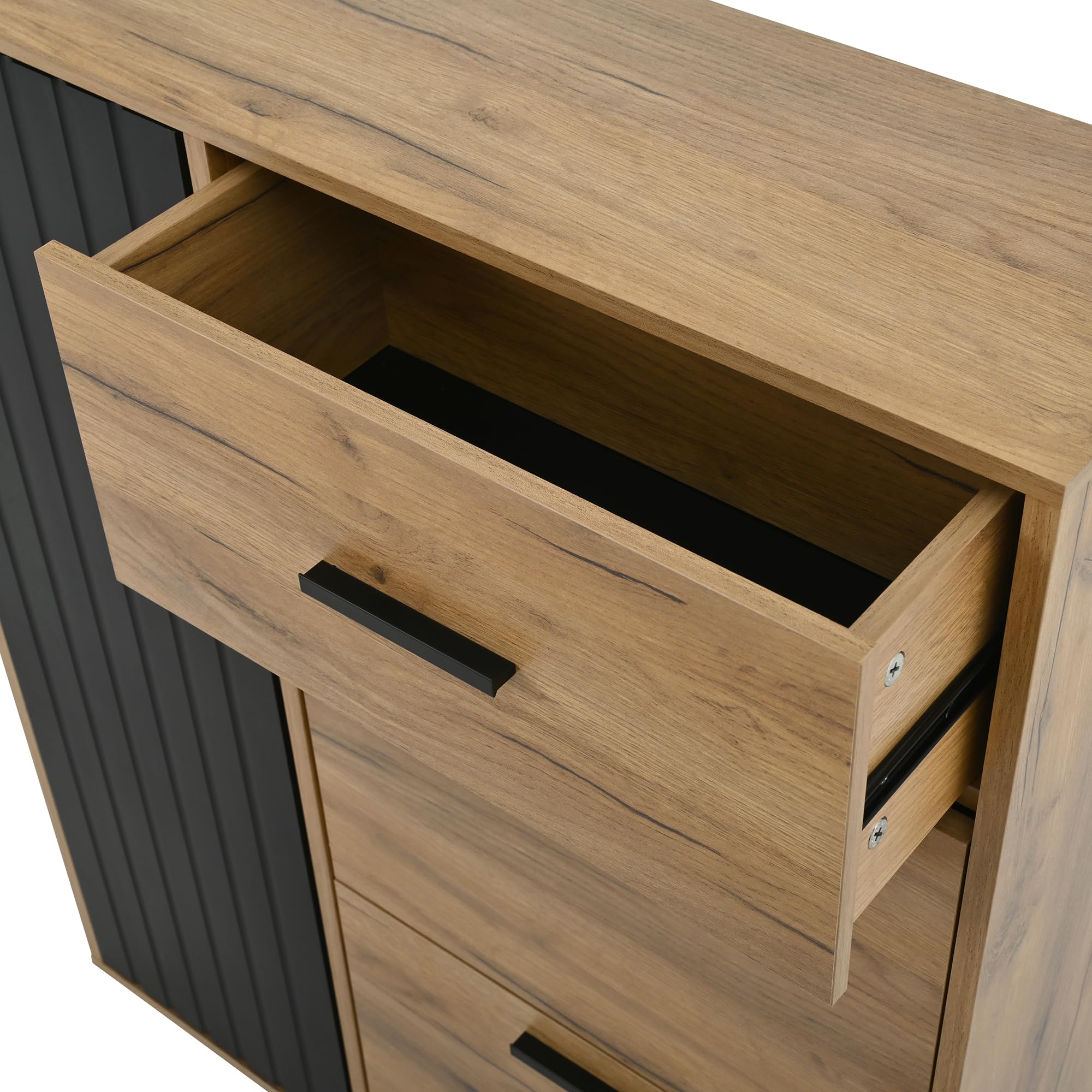 80 × 24 × 95,5 cm, zapatero moderno con estantes ajustables, tiradores negros, 1 cajón y 1 puerta, zapatero multiusos, zapatero en el pasillo (natural+negro)