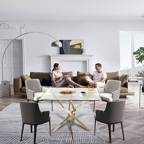 Miniatura 7 de Mesa de comedor redonda de vidrio de 36 pulgadas para 4, mesa de comedor de vidrio templado mejorada, mesa de comedor moderna con patas de metal