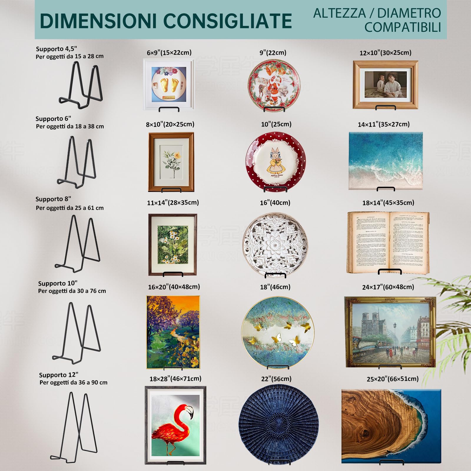 DIDUDIDU Cavalletto, supporto per piatti in Ferro, grande - supporto per piatti - Cavalletti per Tavolo - Espositori per Piatto Decorativo | Cornice Foto | Libri - Nero - 2 pezzi - 25 cm