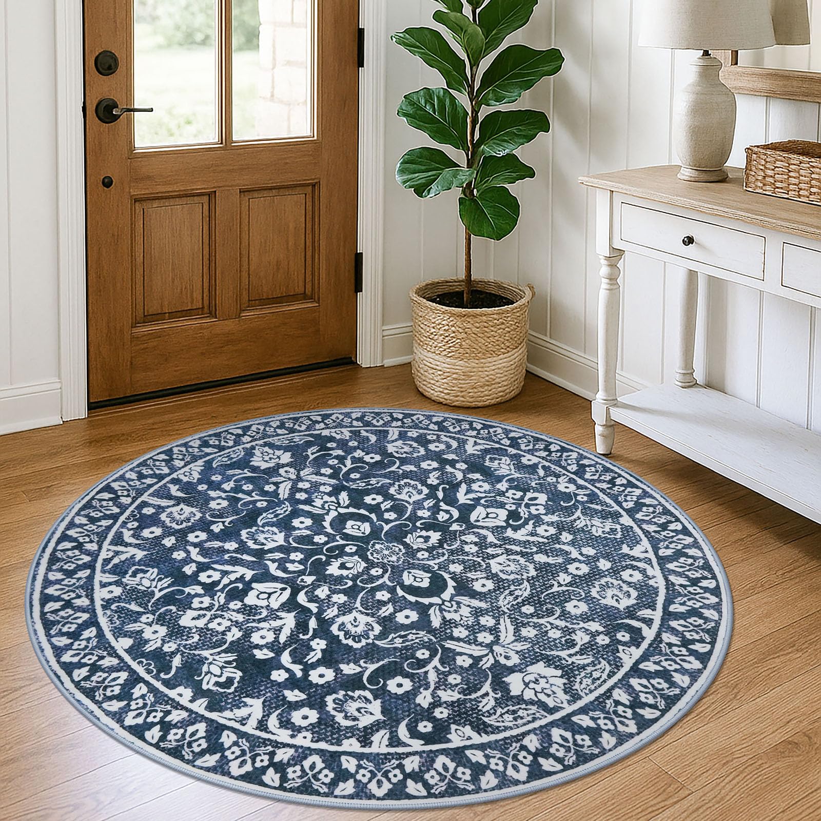 SILOLOOM Vintage Washable Round Rug 5ft Circle Rug for Living Room,Entryway โ image 1