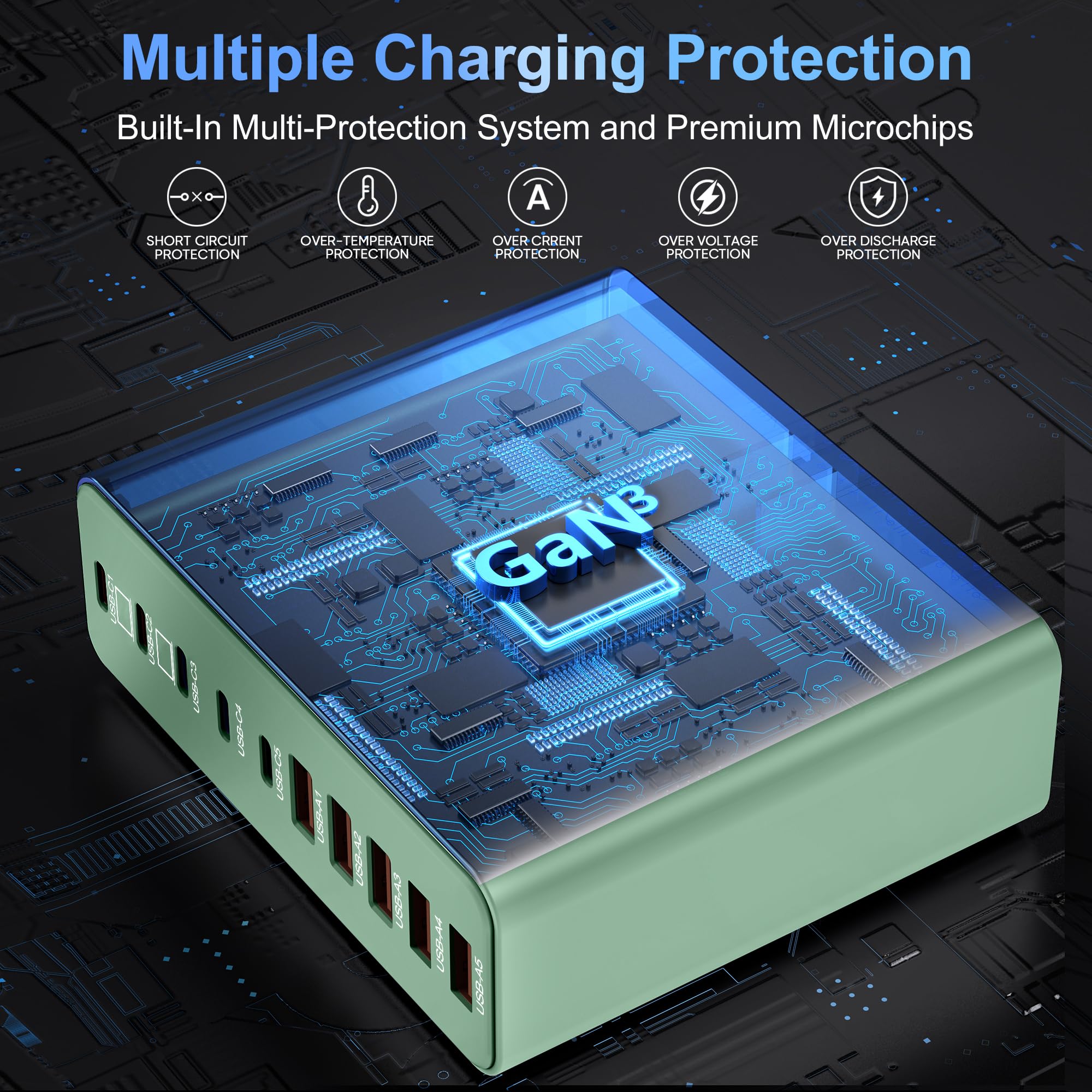 Bloc de chargeur USB C 420 W, station de charge 10 ports GaN à charge rapide de type C et adaptateur de chargeur mural USB A pour MacBook Pro/Air, iPhone, iPad, Dell XPS, Samsung Galaxy