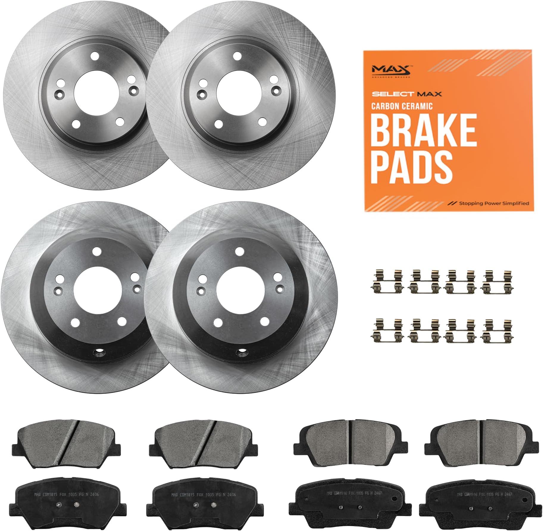 Brake Kit For 2010-2012 Hyundai Santa Fe, 2011-2013 Kia Sorento| Carbon Ceramic Brake and Rotor Kit Front and Rear| OE Replacement Brake Rotors