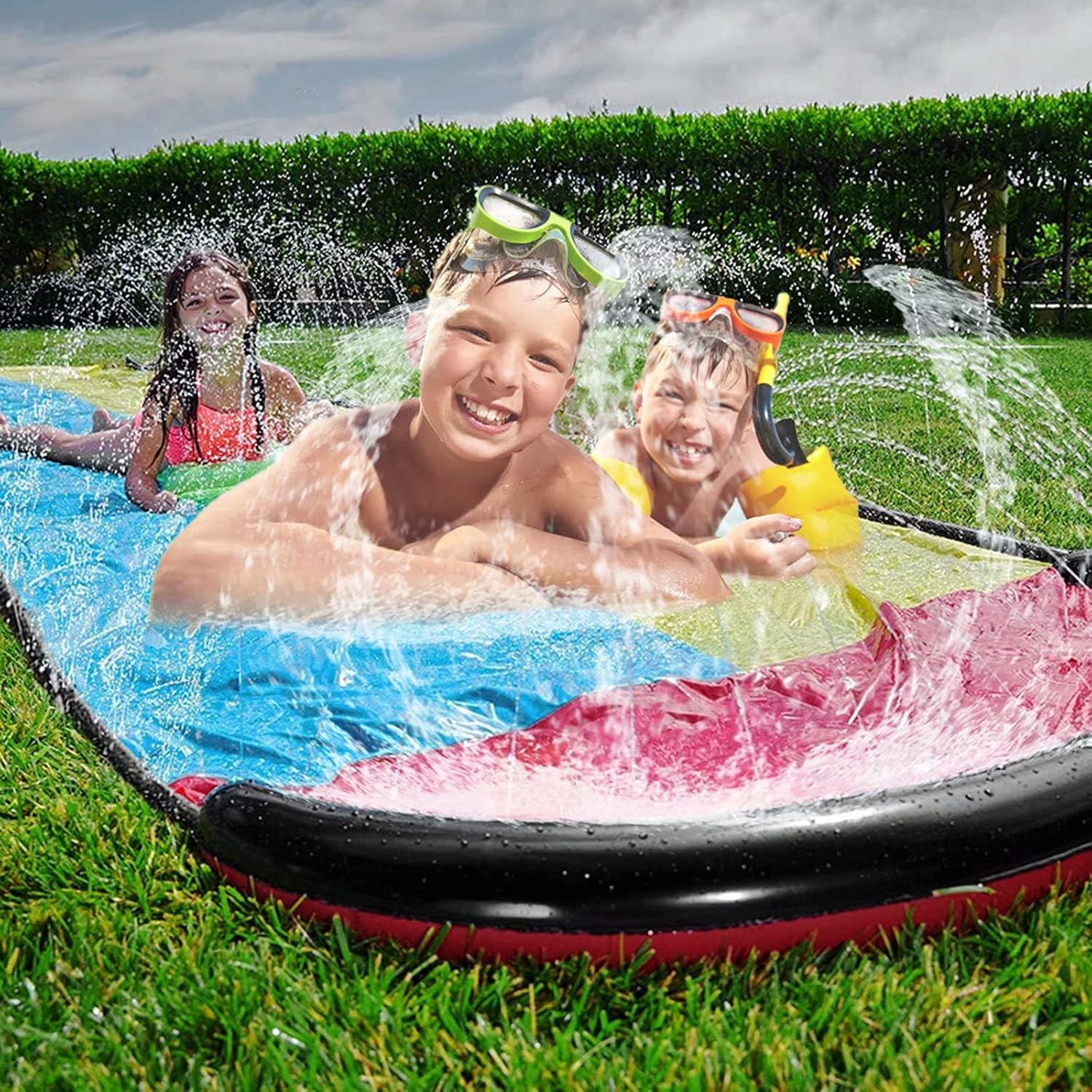 JBTG 15.7Ft Water Slip and Slides, PVC Slide and Outdoor Inflatable, Double Race Slip and Slides Play Center with Sprinkler for Children Backyard Swimming Pool Games Outdoor Summer Water Toys : Toys & Games
