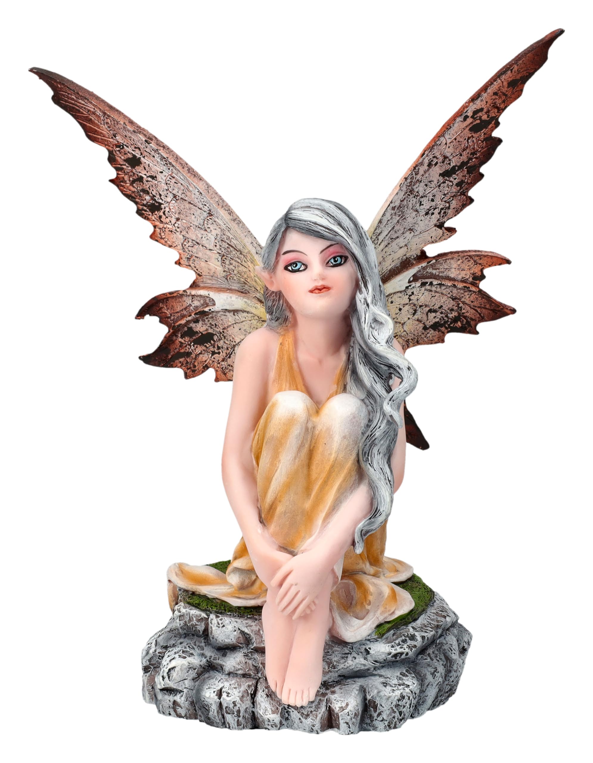 Elfenfigur Liora sitzend 15,5 cm - Fee Oranges Kleid Fantasy Deko Figur Elfe Engel