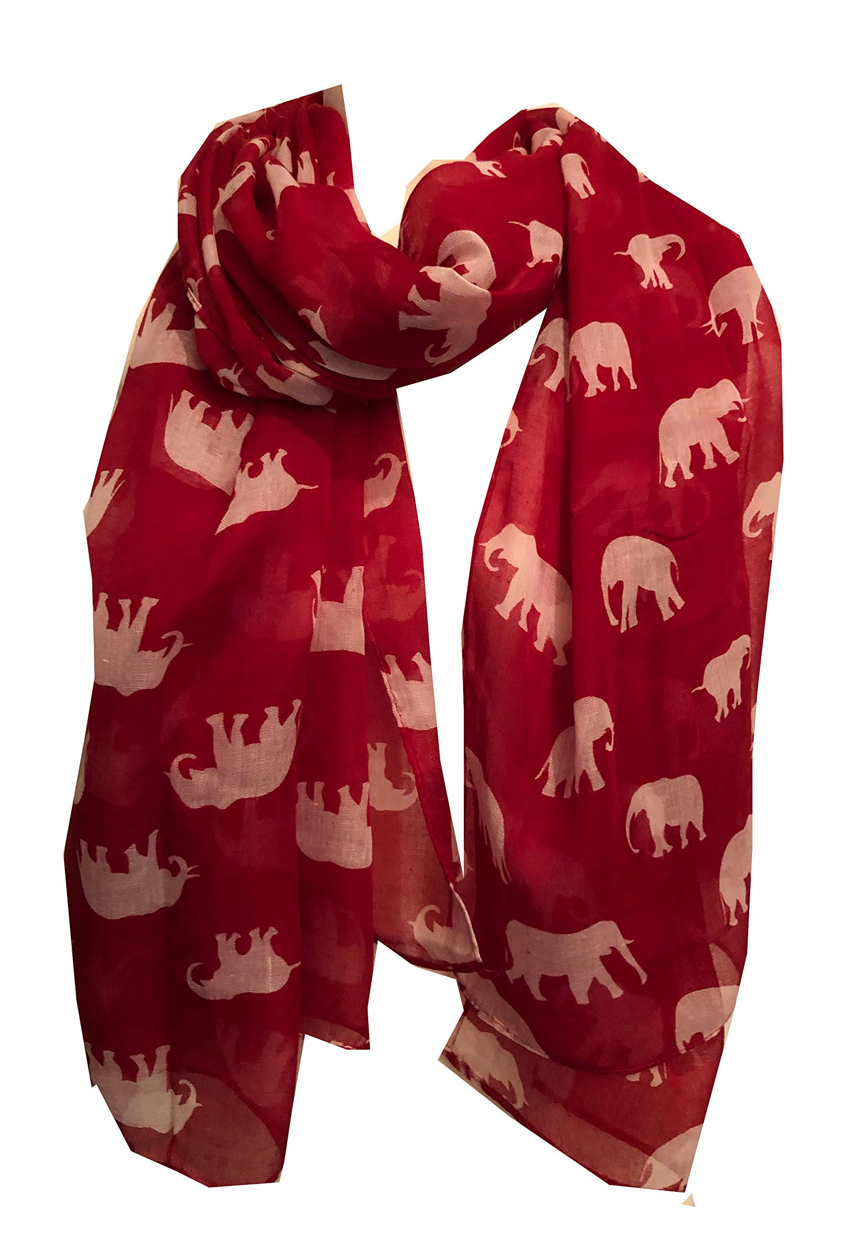 Elephant animal print women's scarf great gift/present. (red with white)