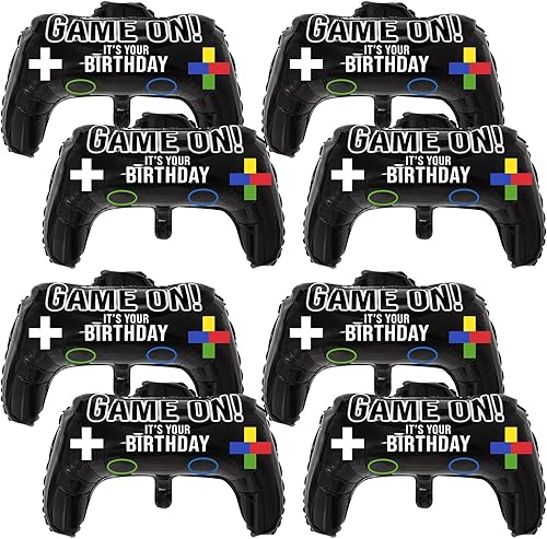 Gejoy 8 globos de fiesta de videojuegos, 23.6 x 15.7 pulgadas, controlador de videojuegos, globo de papel de aluminio para decoración de fiesta de