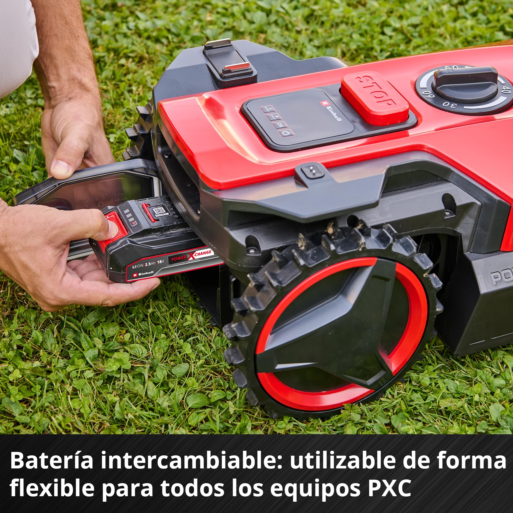 Einhell Robot cortacésped FREELEXO 500 Power X-Change (18 V, Control por aplicación, IPX5, actualizaciones por Aire vía WiFi, Incl. Equipo de instalación para 500 m² + batería de 2,5 Ah)