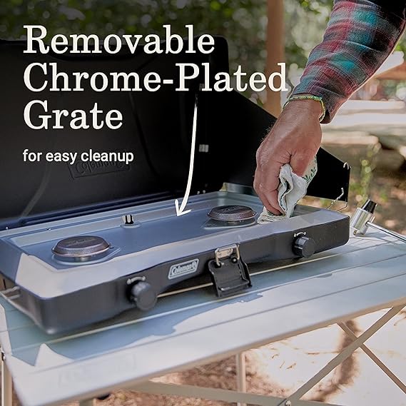 Coleman Triton 2-Burner Propane Stove, Portable Camping Cooktop with 2 Adjustable Burners & Wind Guards, 22,000 BTUs of Power for Camping, Tailgating, Grilling, BBQ, More
