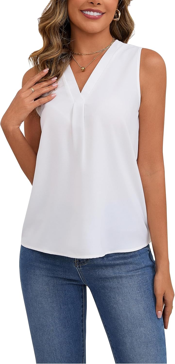 Women's Solid Colour Casual Shirt Sleeveless V Neck Buttoned Work Tops Business Casual Summer Tops