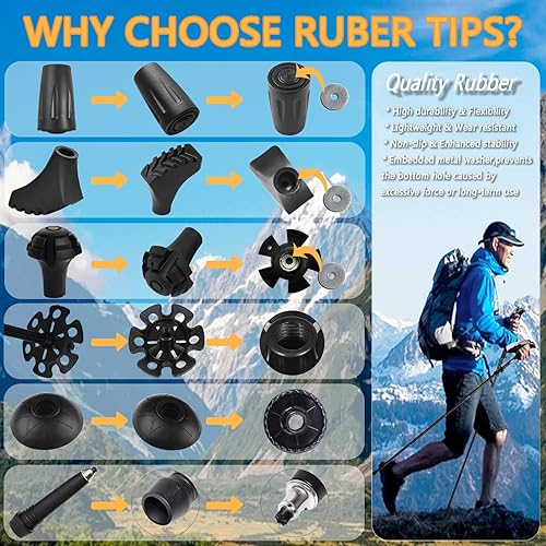 Miniatura 3 de Puntas de bastón de senderismo, puntas de goma para bastones de senderismo, 6 piezas de protectores de repuesto, puntas de goma, pies de goma que se