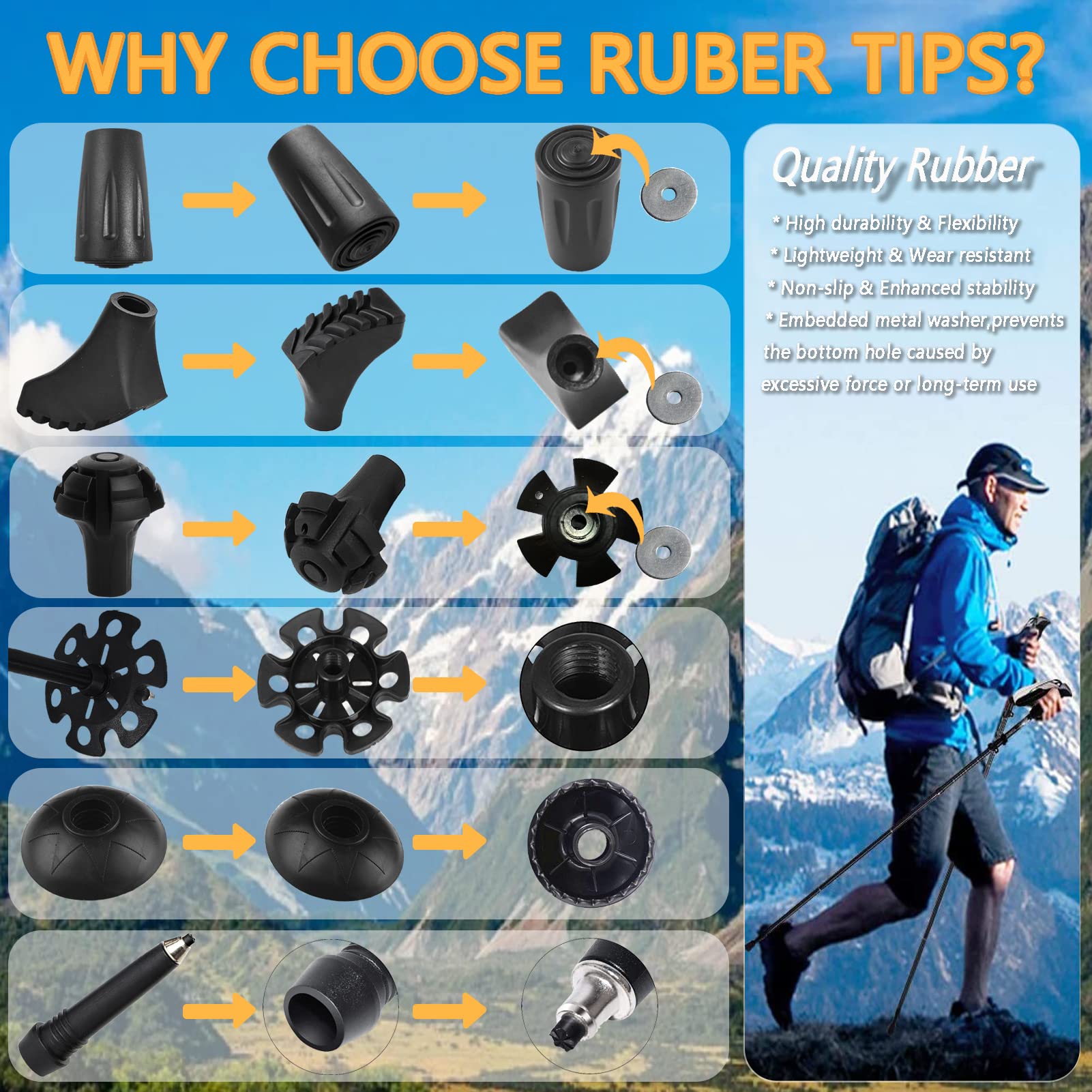 Embouts Caoutchouc Pour Bâtons De Randonnée JOCXZI - Lot De