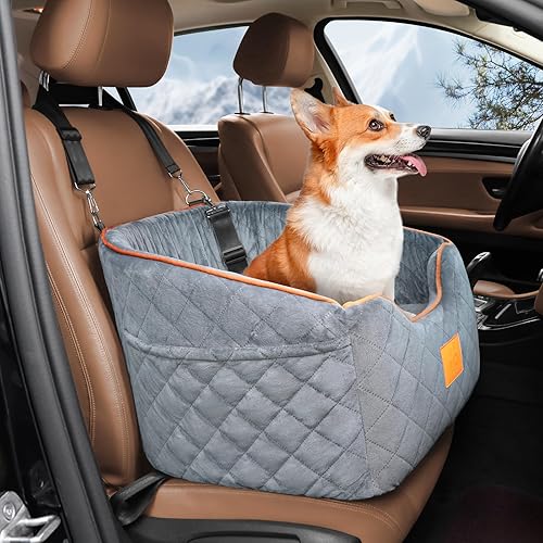 Miniatura 8 de Asiento de automóvil para perros pequeños, asiento elevado de espuma viscoelástica para perros de hasta 35 libras, asiento elevado para mascotas con