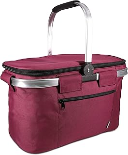 Navaris Borsa Termica PIC-Nic 4 Persone - Cesto Porta Pranzo Termico 27 Litri 43x26cm - Borsafrigo Mare Campeggio Shopping - Cesta Isolante - Rosso