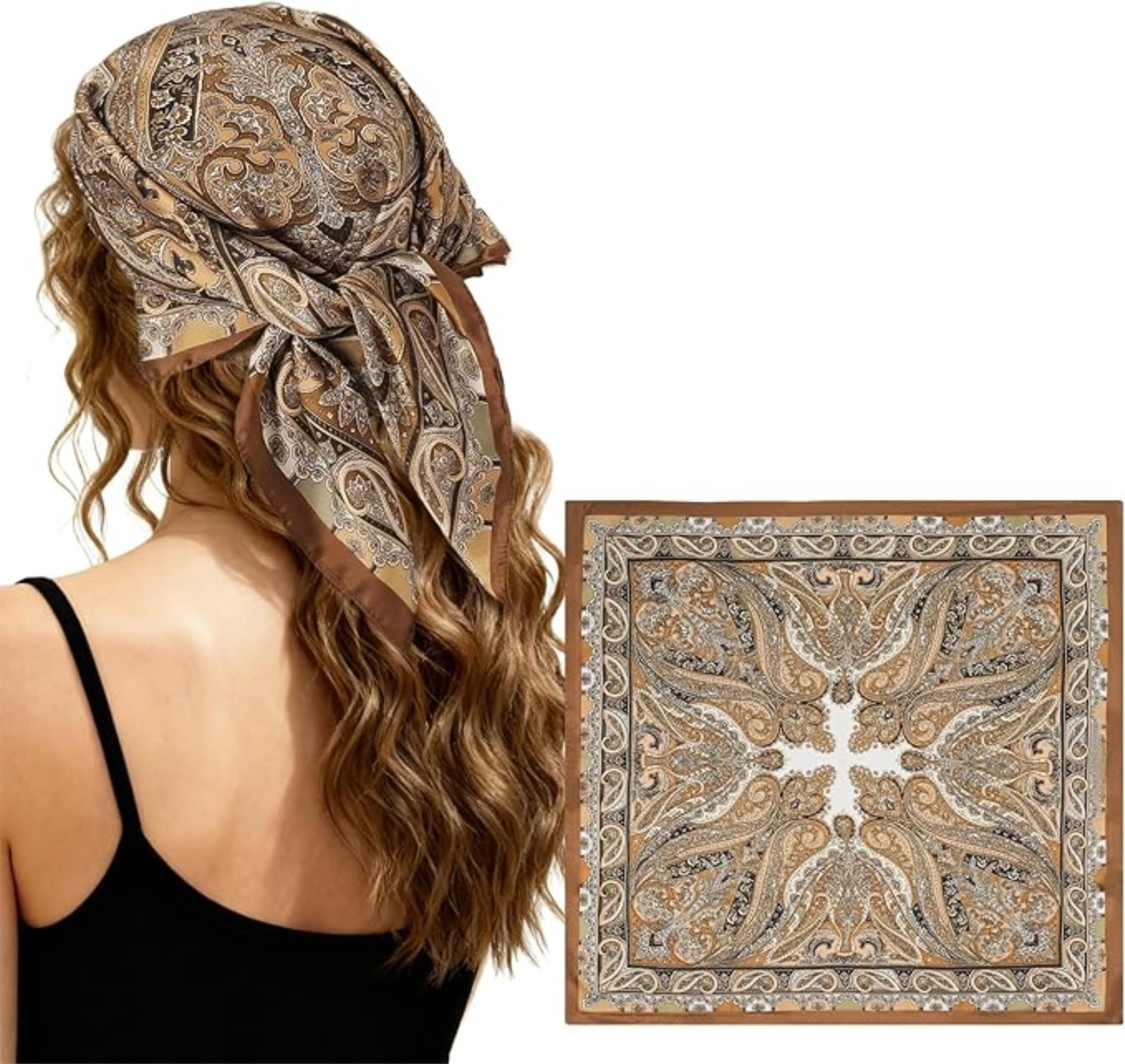 druenza™ 27.5 inch Square Silk Scarf for Women Stylish | Satin Scarf for Bandana, Hair Wrapping, Fashionable Top, Heads Scarf, Hijab, Suit, Blazers & Shirts | Silk Scarves Bandanas for Women-image-30