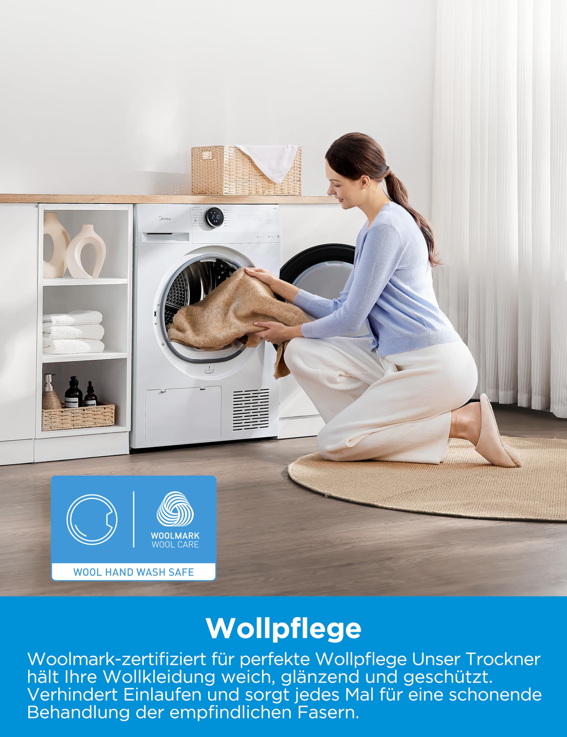 Midea MD20EH80WB-A3 Wärmepumpentrockner 8 kg Energieklasse C UV Hygience Knitterschutz Auto Dry Weiß
