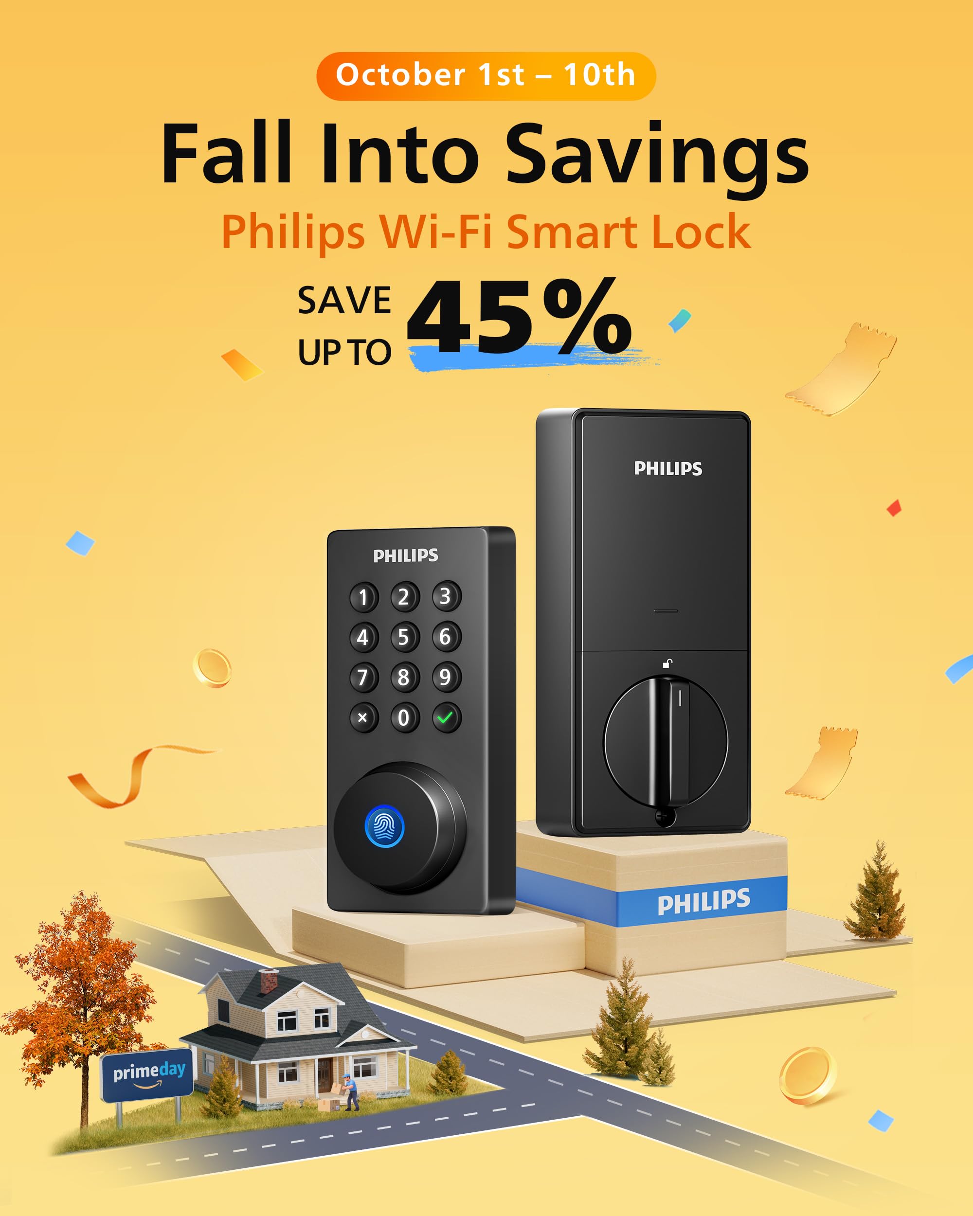 Philips Wi-Fi Door Lock, WiFi Smart Lock Keyless Entry Deadbolt for Front Door, Compatible with Alexa & Google Assistant, Remote Control, Built-in WiFi, APP Fingerprint Passcode Unlock, Auto Locking