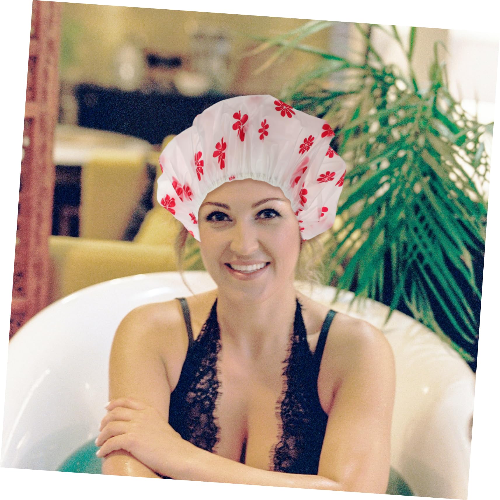 Beaupretty 12piezas Gorro De Reutilizable Para Mujer Gorro De Peva Estampado De Puntos Para Cabello y Para Baño y Sauna