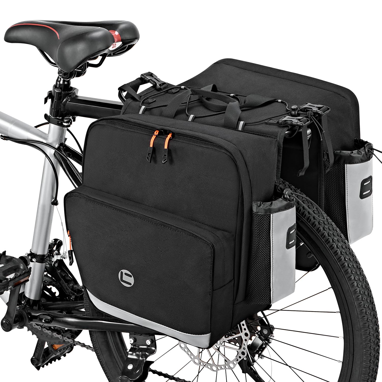 WOTOW Borsa da bici laterale - Borsa posteriore da 36L resistente all'acqua per portapacchi bici con strisce riflettenti e manici, borse da sella per bicicletta elettrica per ciclismo