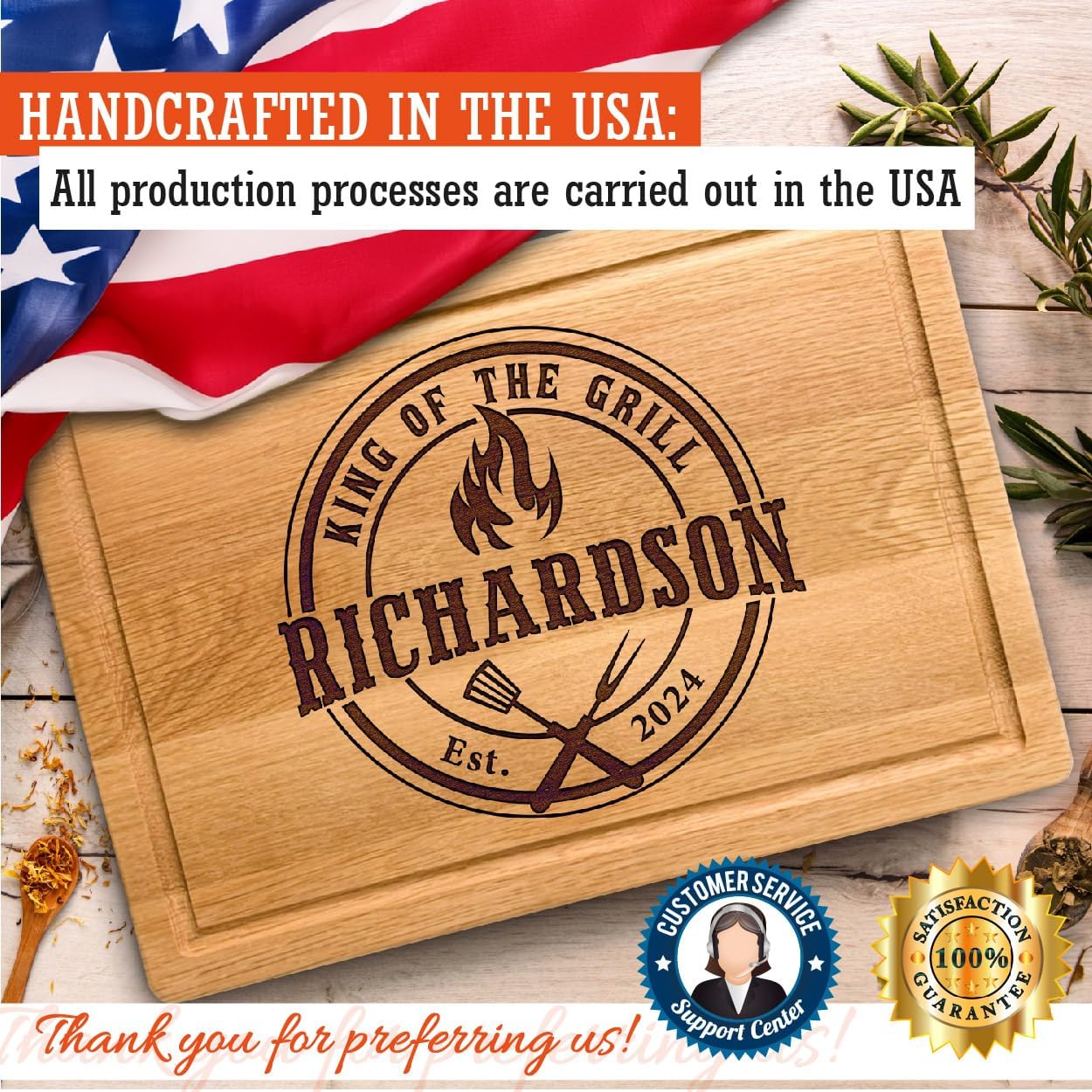 Personalized Grill Cutting Board, BBQ Grilling Gift For Men, Mens Christmas Gifts, Father’s Day or Birthday Gift for Men, Wood Engraved Gifts for Dad - Image 4