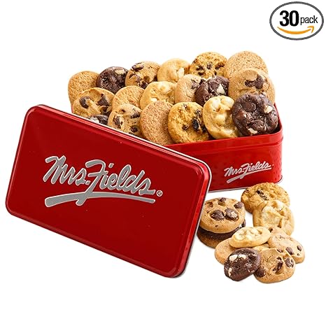 Mrs. Fields 30 Nibblers Bite-Sized Cookies Signature Tin - Assorted with 30 Nibblers Cookies in our 5 Classic Cookie Flavors