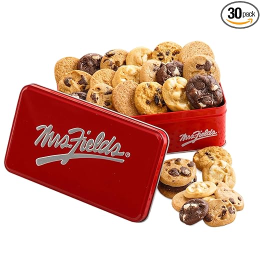 Mrs. Fields 30 Nibblers Bite-Sized Cookies Signature Tin - Assorted with 30 Nibblers Cookies in our 5 Classic Cookie Flavors