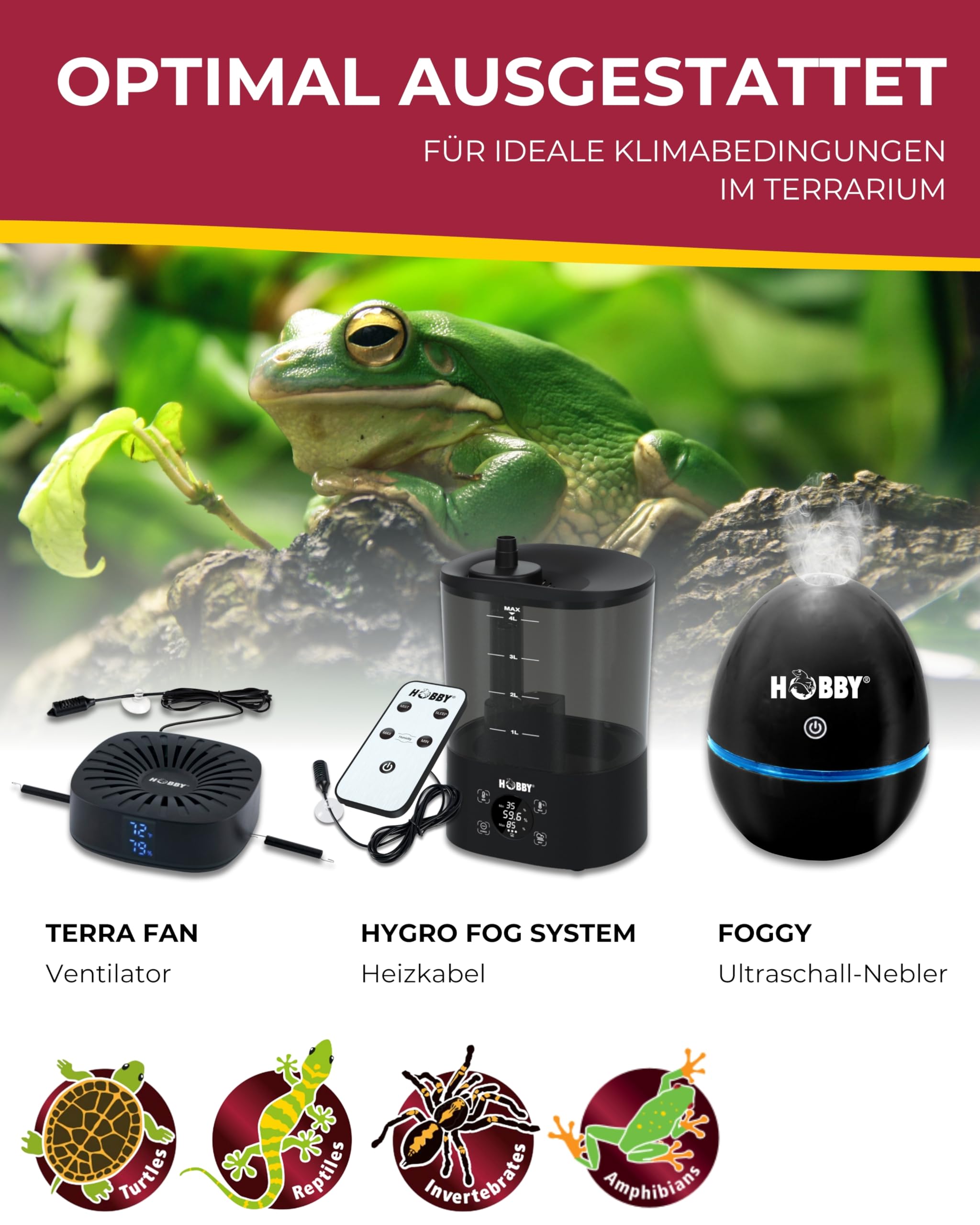 Hobby Terraristik Terra Fan I Ventilator zur Luftzirkulation in Terrarien I inkl. Display und Sensor I Lüfter für EIN perfektes Klima im Terrarium I ideal für Reptilien und Pflanzen