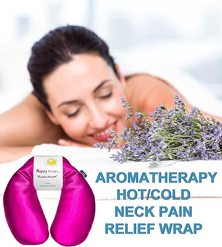 Miniatura 2 de Almohada de hierbas para cuello con almohadilla para ojos de lavanda y máscara para dormir, microondas o congelador, de Happy Wraps, SW-2PN, Rosado,