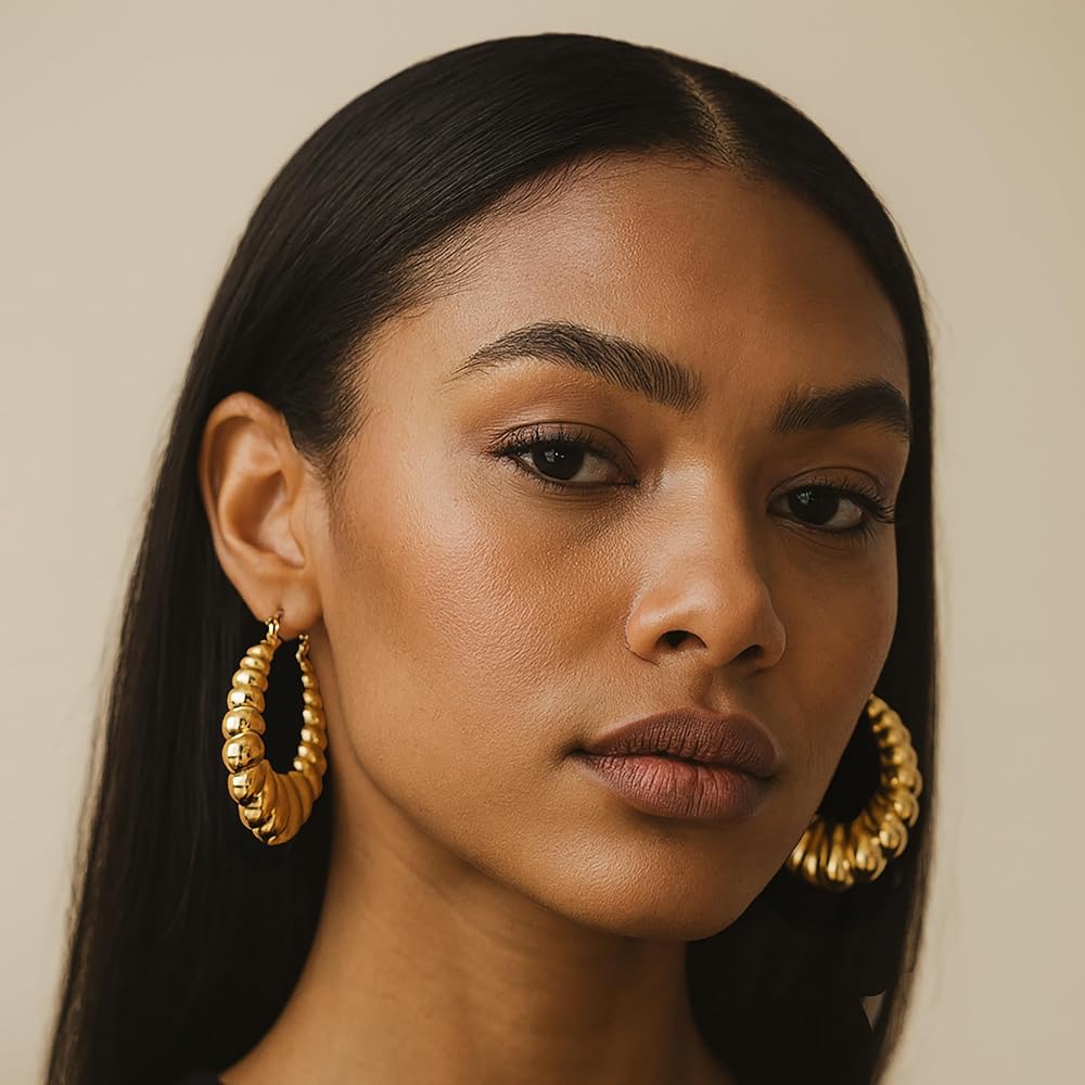 Amazon.com: Pnk Trend Gold Plated Scalloped Hoop Earrings for Amazon.com: Pnk Trend Gold Plated Scalloped Hoop Earrings for