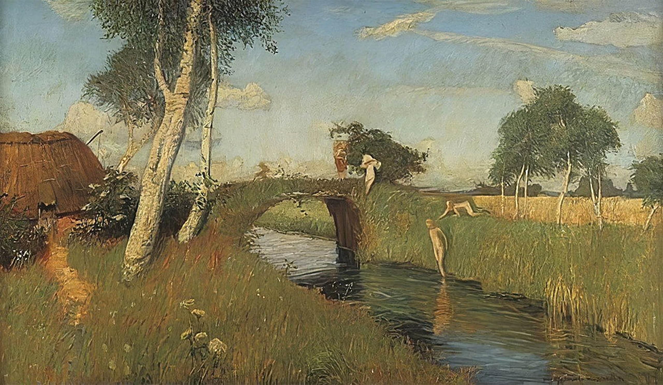 ARTXLXXBN Famous Painting Canvas Artwork Graffiti Print Sommer Am Moorkanal by Otto Modersohn Portrait Canvas Image for Home Decor 60x90cm