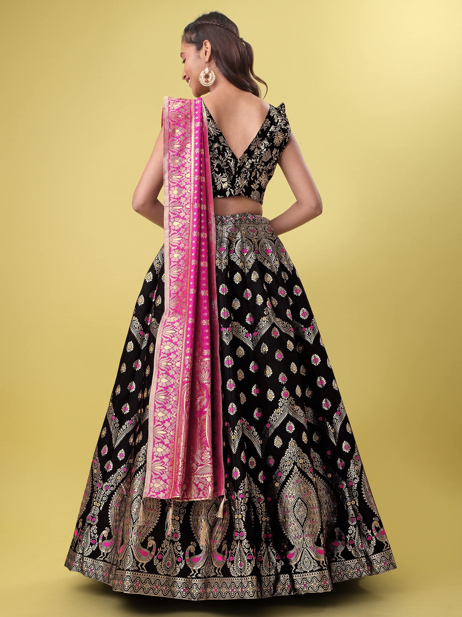 PURVAJA Lehenga choli de jacquard semipuntada para mujer (Veera)